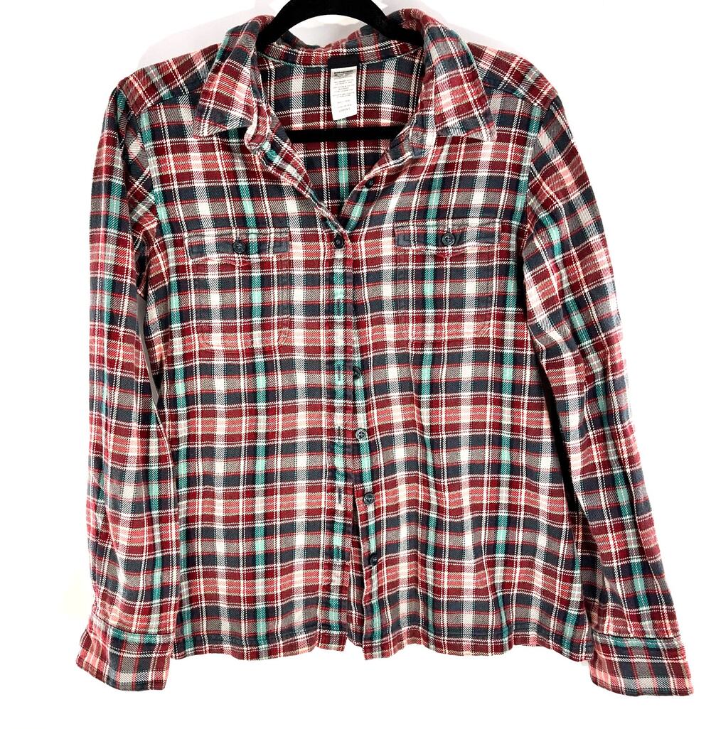 Women's Long-Sleeved Organic Cotton Midweight Fjord Flannel Shirt red green 10